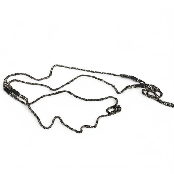 Vintage Monet Silver-Tone Double Strand Necklace With Black & Silver Beads - Picture 6 of 8